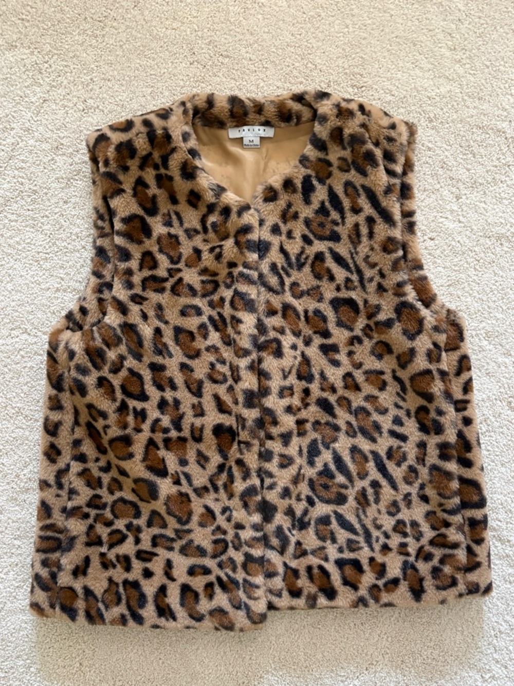 FAVLUX Leopard Print Faux Fur Collar Vest in Brown & Black